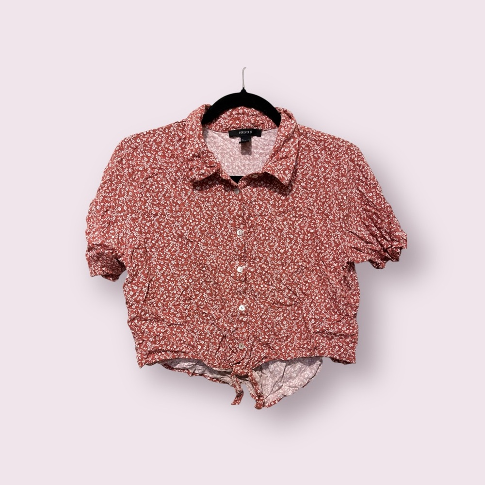 EUC Floral Button-Up Crop Top Size LG
